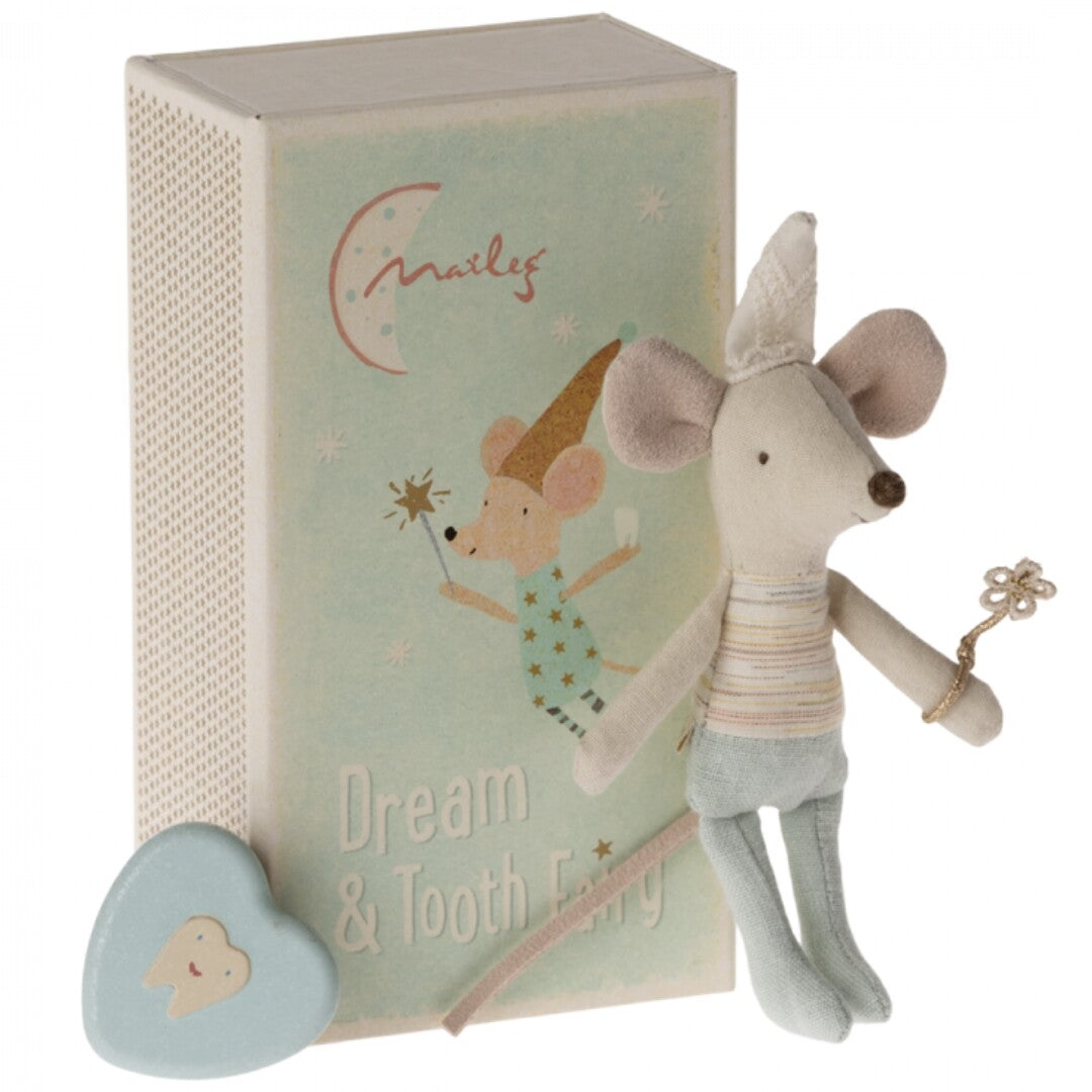 maileg knuffelmuis kleine broer in luciferdoosje - tandenfee - 11 cm | 17-4105-00 | 0