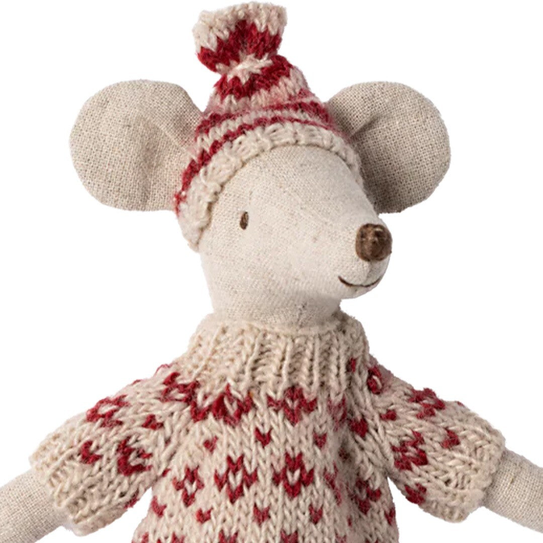 maileg knuffelmuis moeder op ski's - red - 15 cm | 17-4304-00 | 2