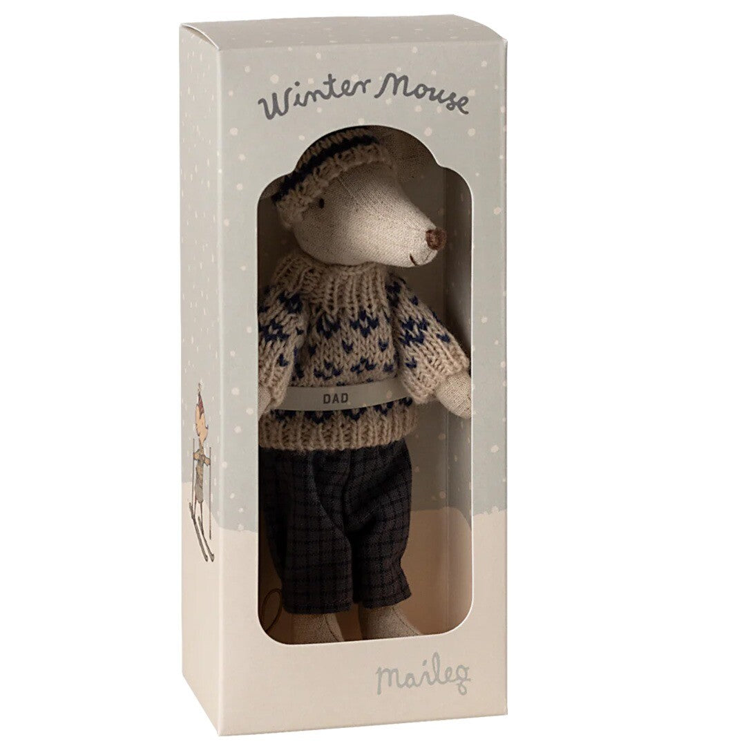 maileg knuffelmuis vader op ski's - blauw - 15 cm | 17-4305-00 | 2