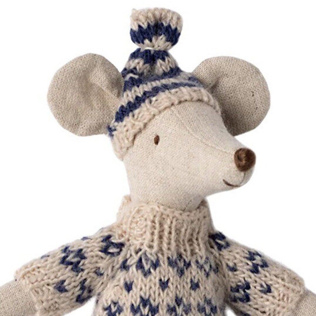 maileg knuffelmuis vader op ski's - blauw - 15 cm | 17-4305-00 | 3