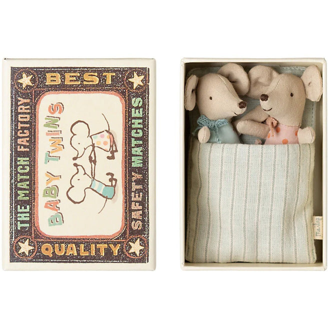 maileg knuffelmuisjes babytweeling in luciferdoosje - 8 cm | 17-5000-00 | 0