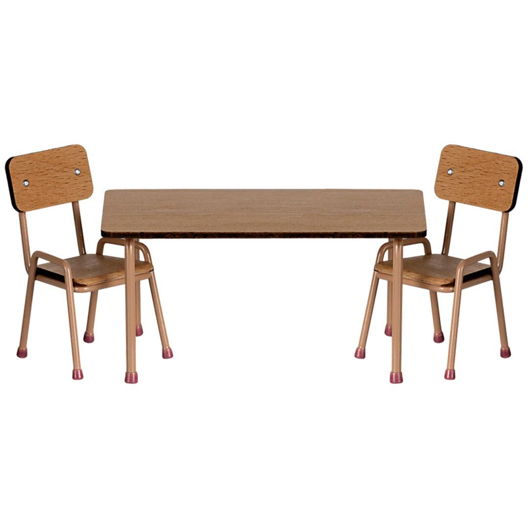 maileg poppenhuis tafel en stoelen dark powder - 9 cm | 11-5000-00 | 0