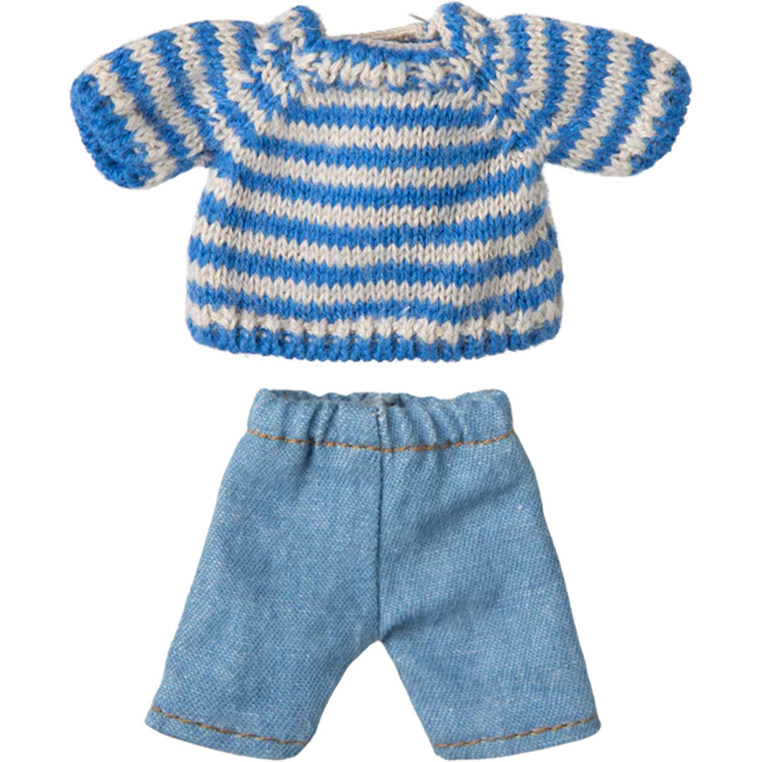 maileg poppenkleding grote broer - gebreide trui en broek - 13 cm | 17-5204-00 | 0
