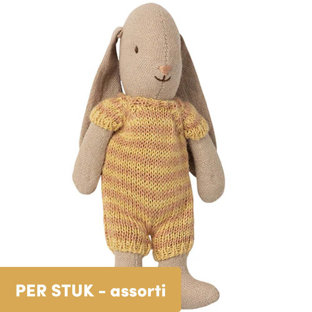 maileg knuffelkonijn bunny in romper - micro - 11 cm - assorti | 16-1022-00 | 0