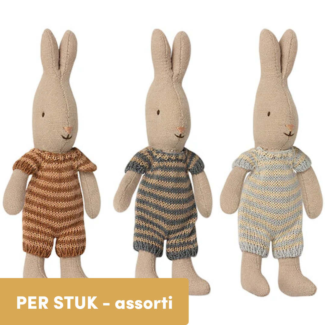 maileg knuffelkonijn rabbit in romper - micro - 16 cm - assorti | 16-1023-00 | 0