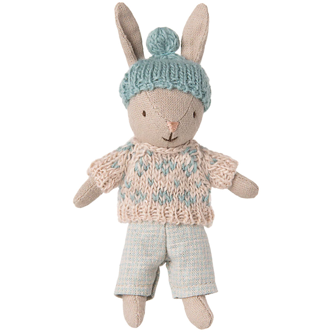 maileg knuffelkonijn micro winter - sand - mint - 13,5 cm | 16-5021-00 | 0