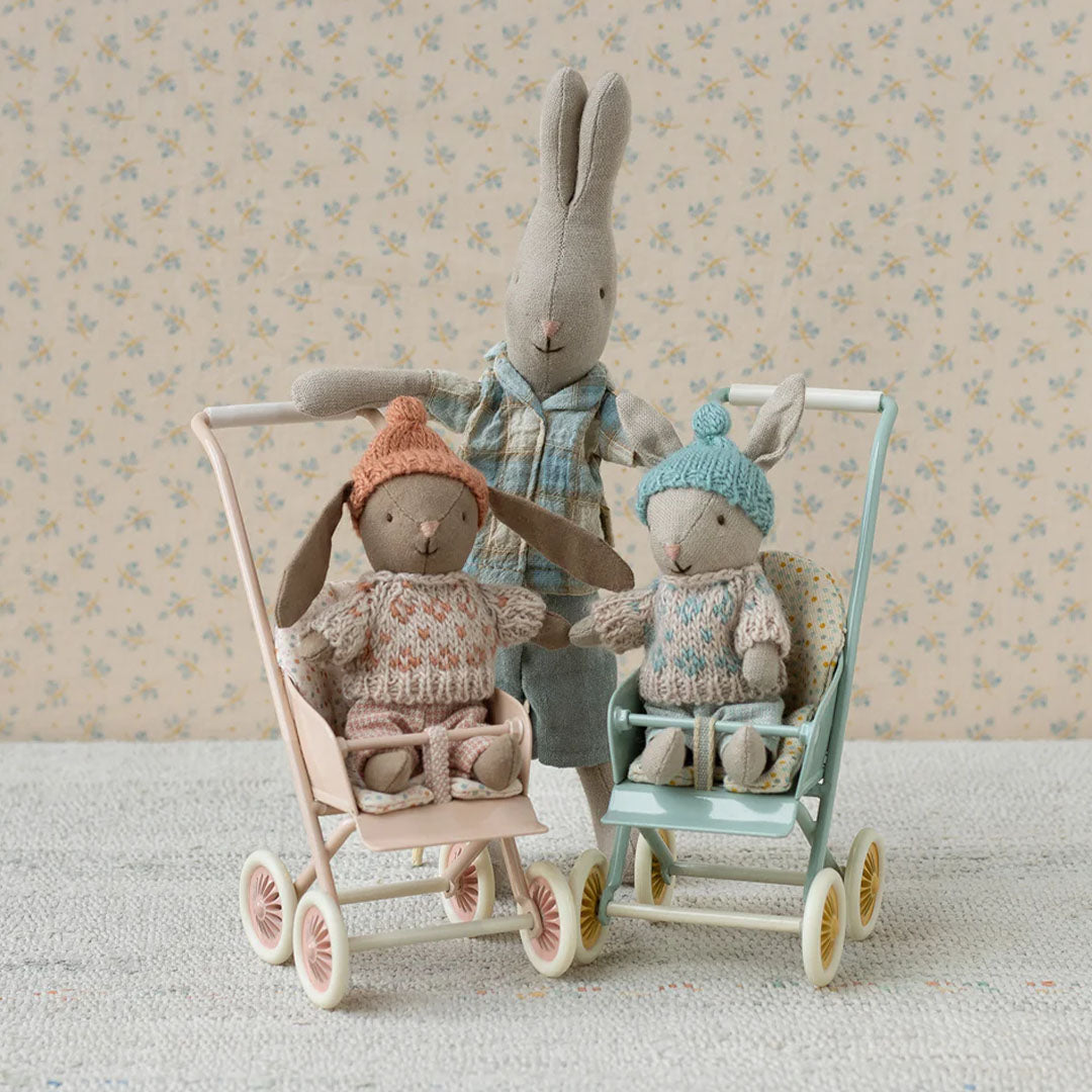 maileg knuffelkonijn micro winter - sand - mint - 13,5 cm | 16-5021-00 | 1