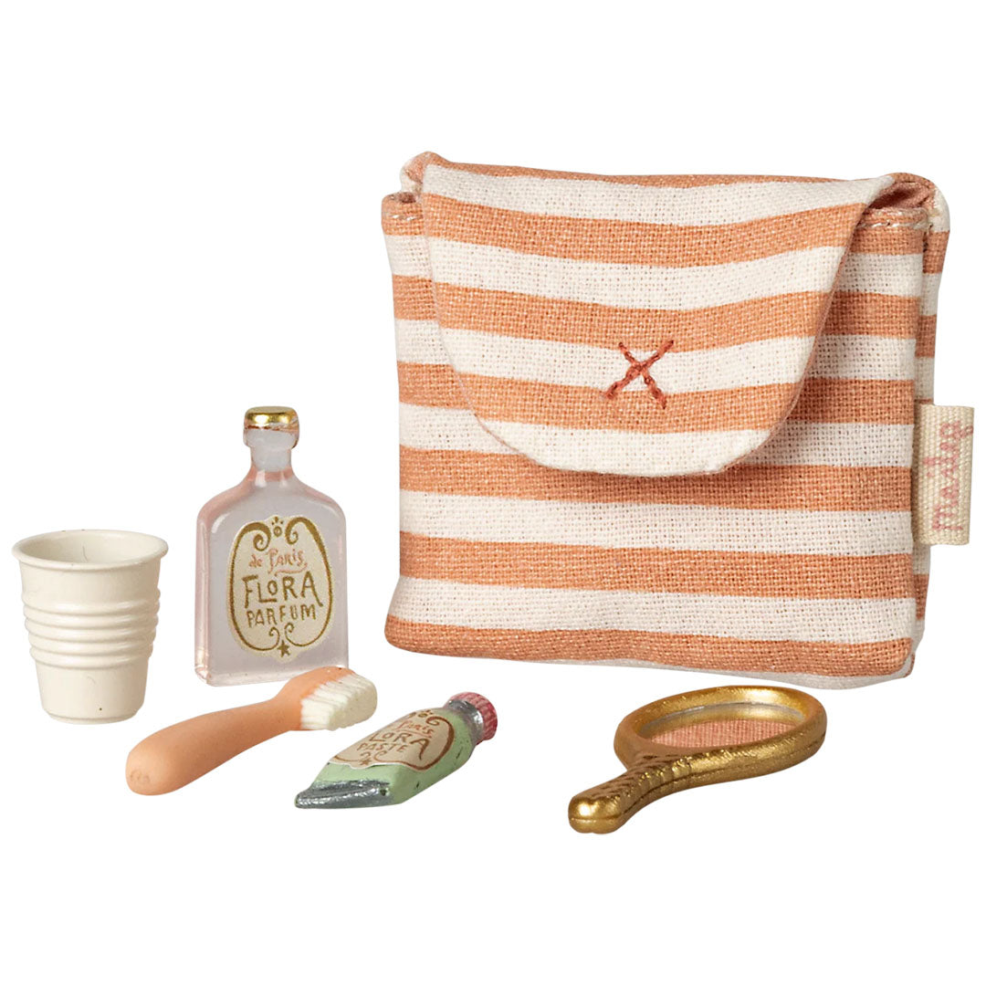 maileg poppenverzorgingsset met tas - muis - coral stripe | 11-6303-00 | 