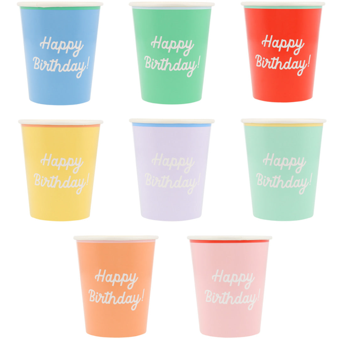 meri meri bekers happy birthday gekleurd - 8st | 288294 | 0