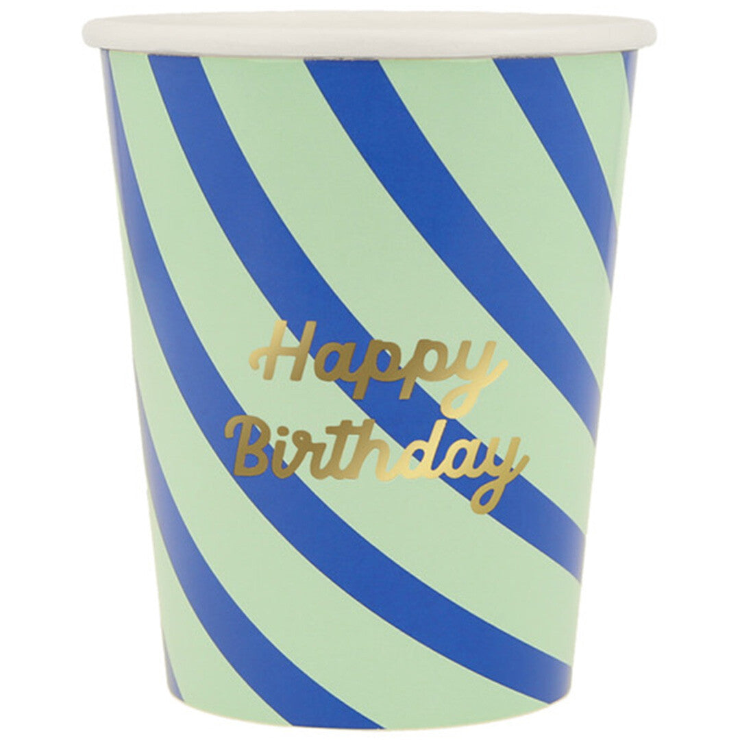 meri meri bekers happy birthday gestreept – 8st | 273812 | 1