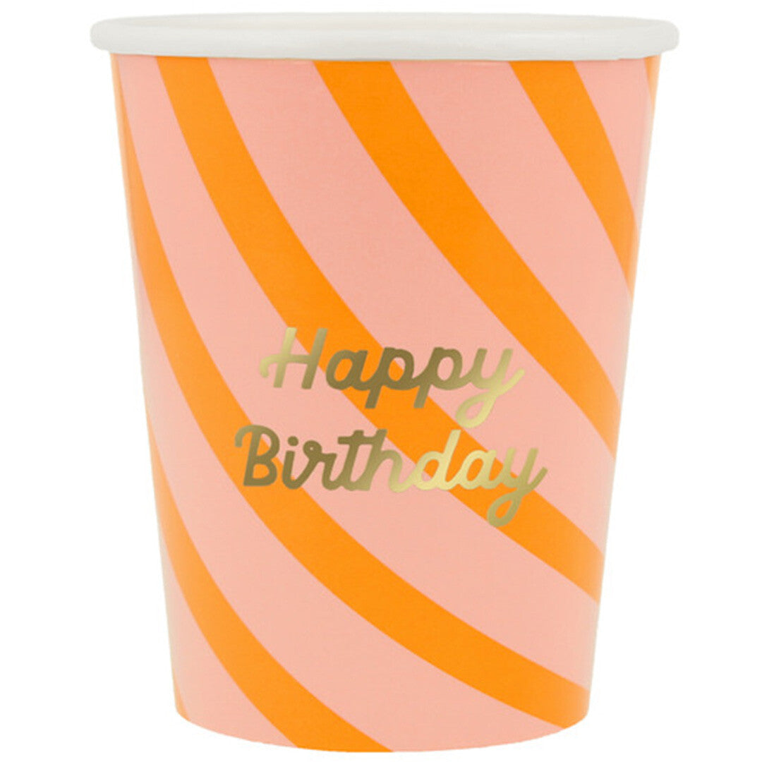 meri meri bekers happy birthday gestreept – 8st | 273812 | 2