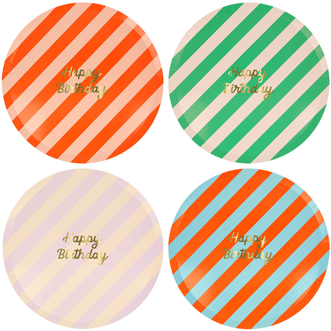 meri meri borden happy birthday gestreept - large - 8st  | 273848 | 0