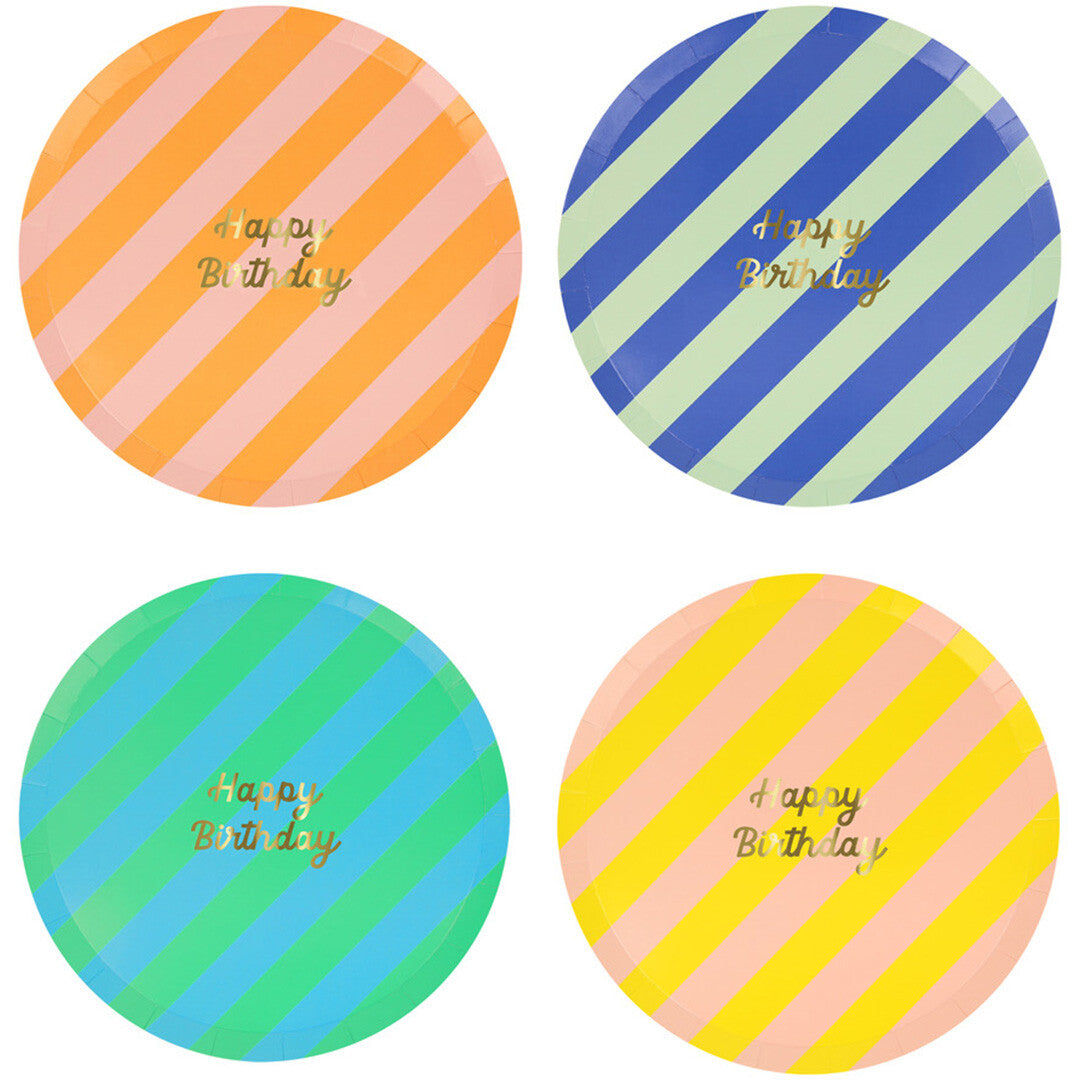 meri meri bordjes happy birthday gestreept - small - 8st  | 273857 | 0