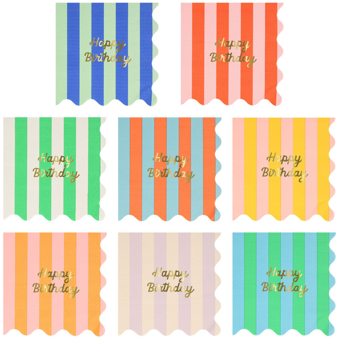 meri meri servetten happy birthday gestreept - large - 16st  | 273866 | 0