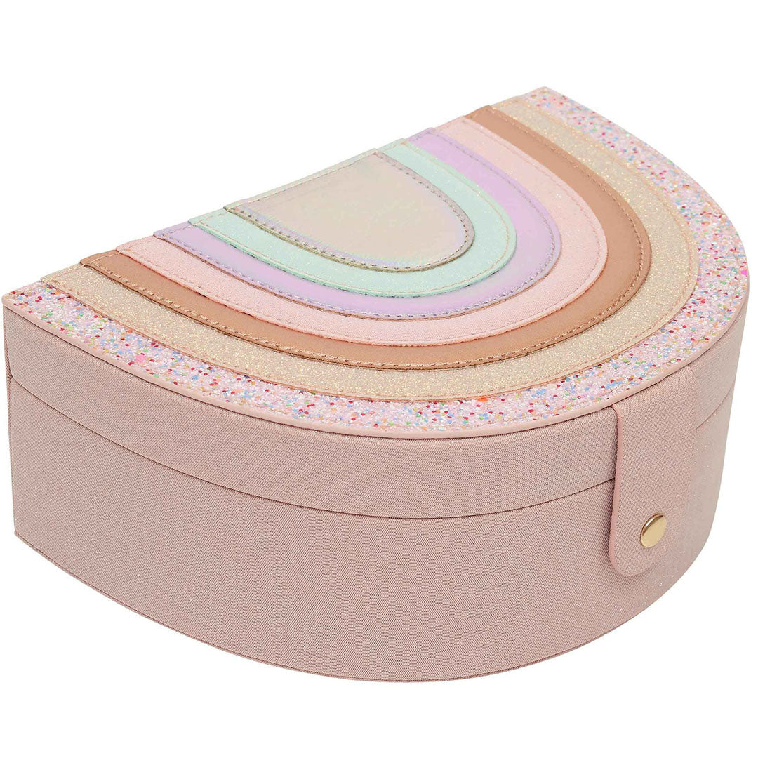 Mimi & Lula sieradendoosje in de vorm van een roze regenboog met glitterdetails.