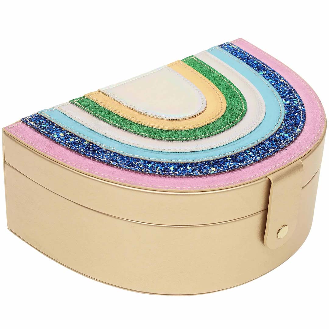Mimi & Lula sieradendoosje in de vorm van een halve maan met een regenboog op de deksel.