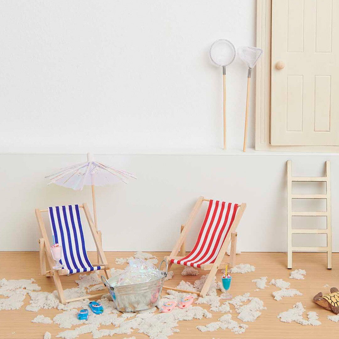 miniatuur strandstoel - blauw - 11 cm | 500818 | 1