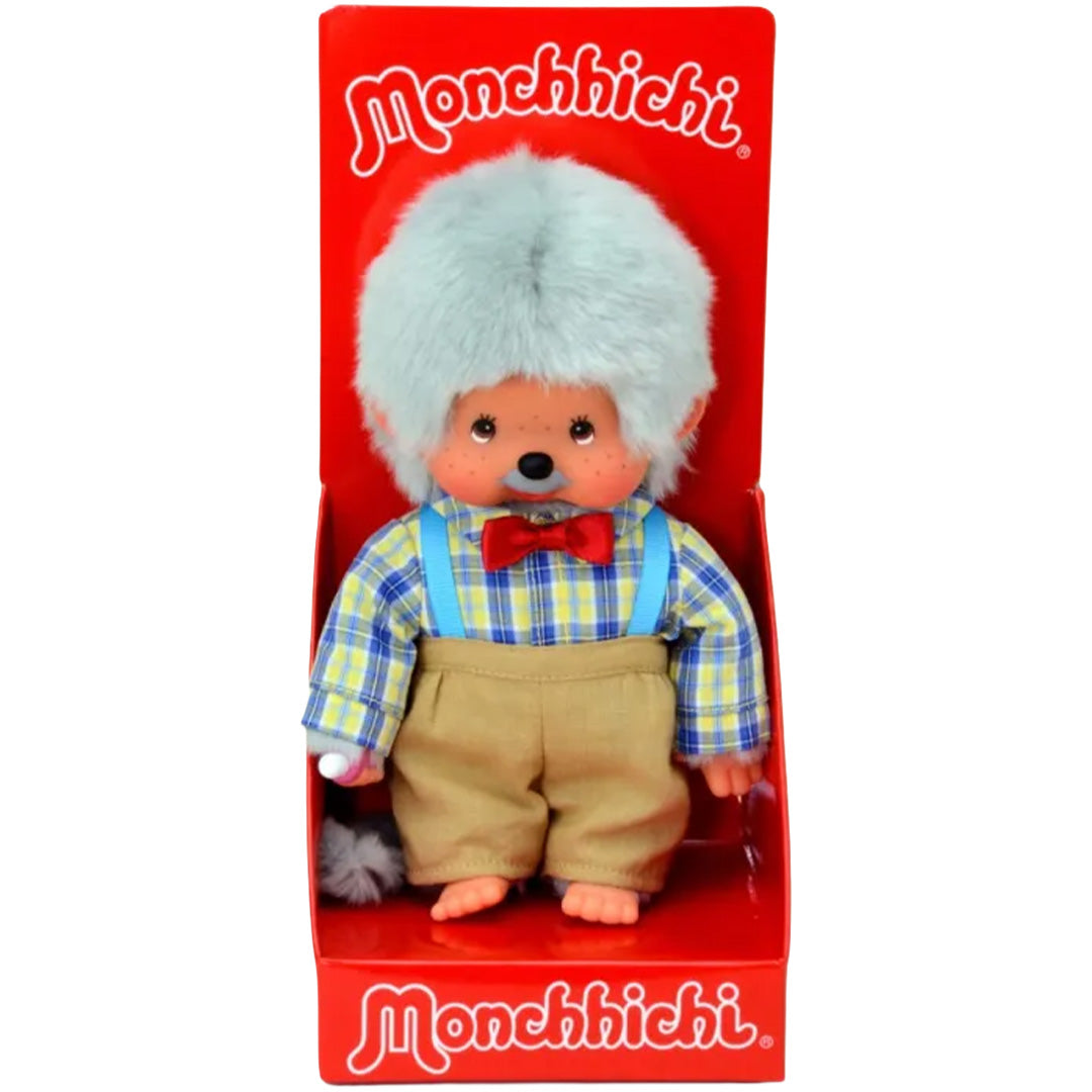 Monchhichi pop grootvader in de rode verpakking.
