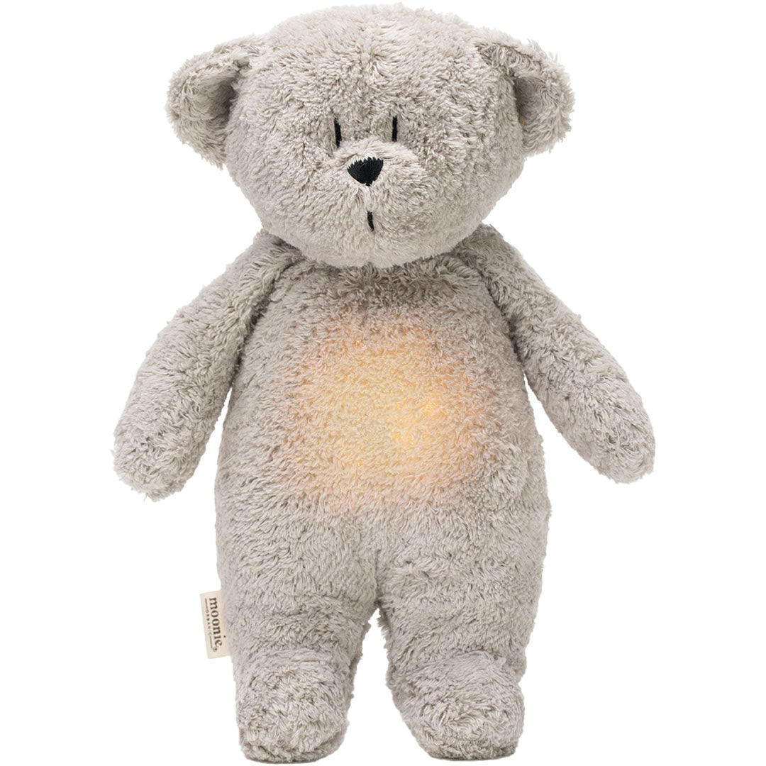 moonie 2.0 next gen knuffelbeer met nachtlamp en geluid - gray natur - 28 cm | MGR2 | 0
