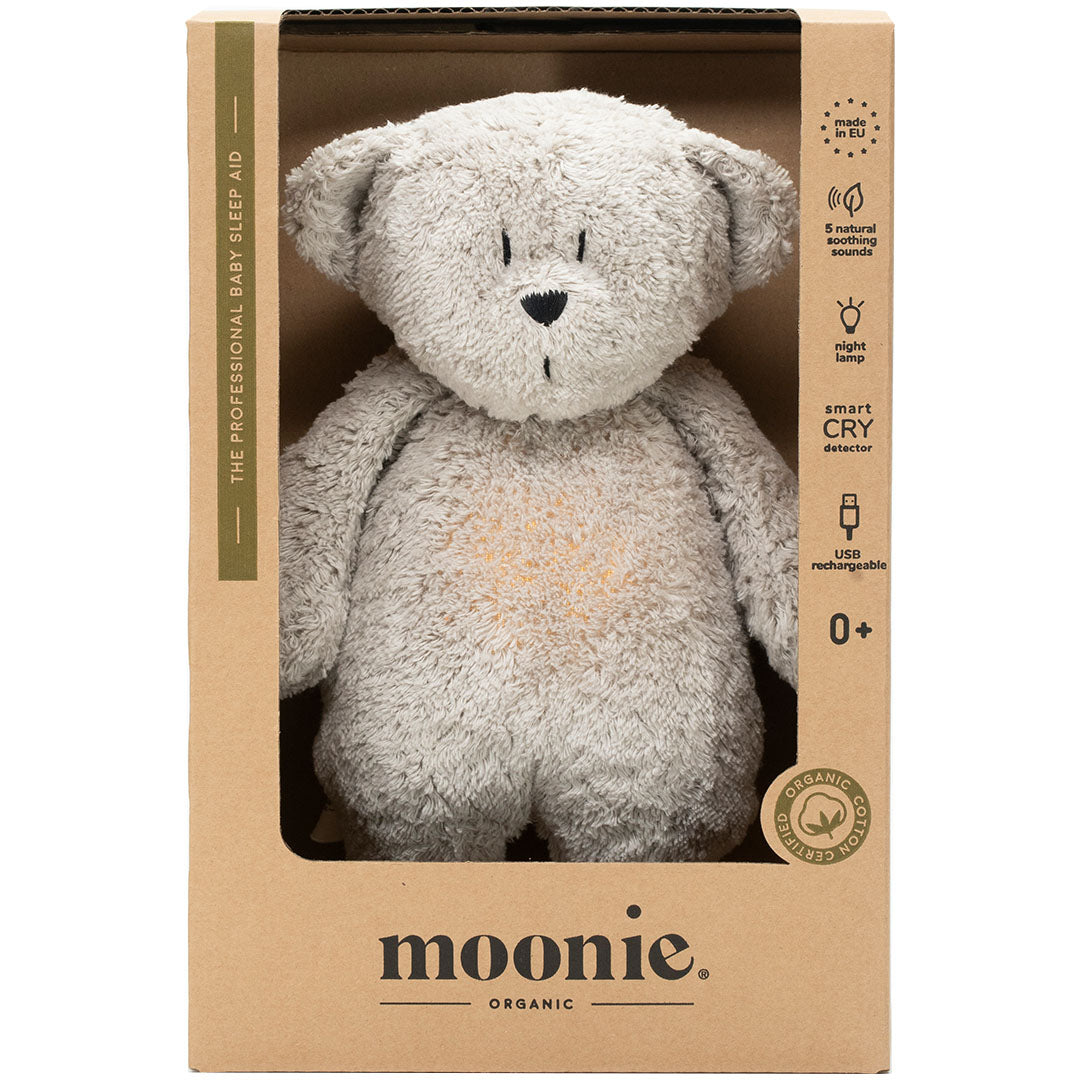 moonie 2.0 next gen knuffelbeer met nachtlamp en geluid - gray natur - 28 cm | MGR2 | 1
