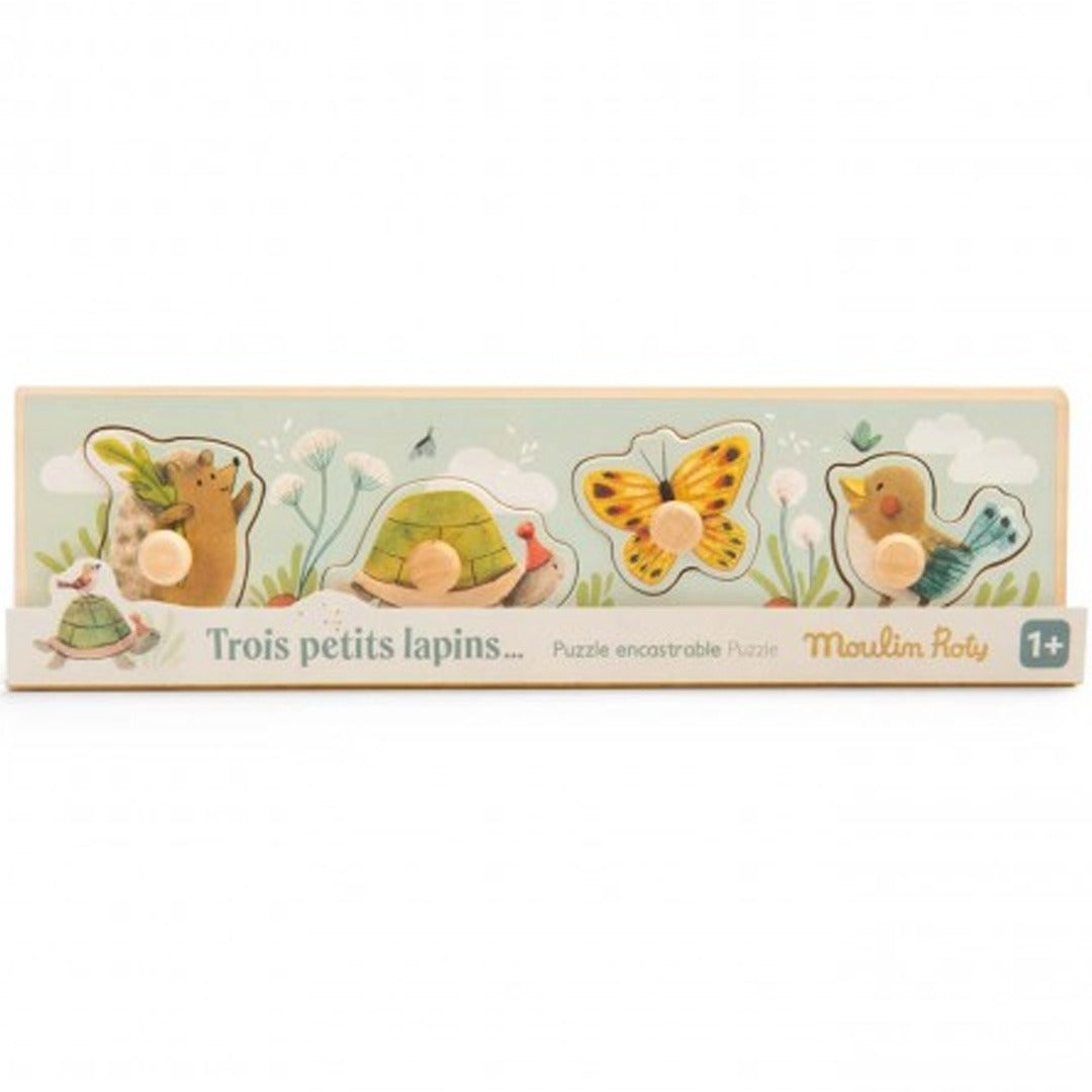 moulin roty knoppuzzel dieren trois petits lapins - 4st | 678117 | 3