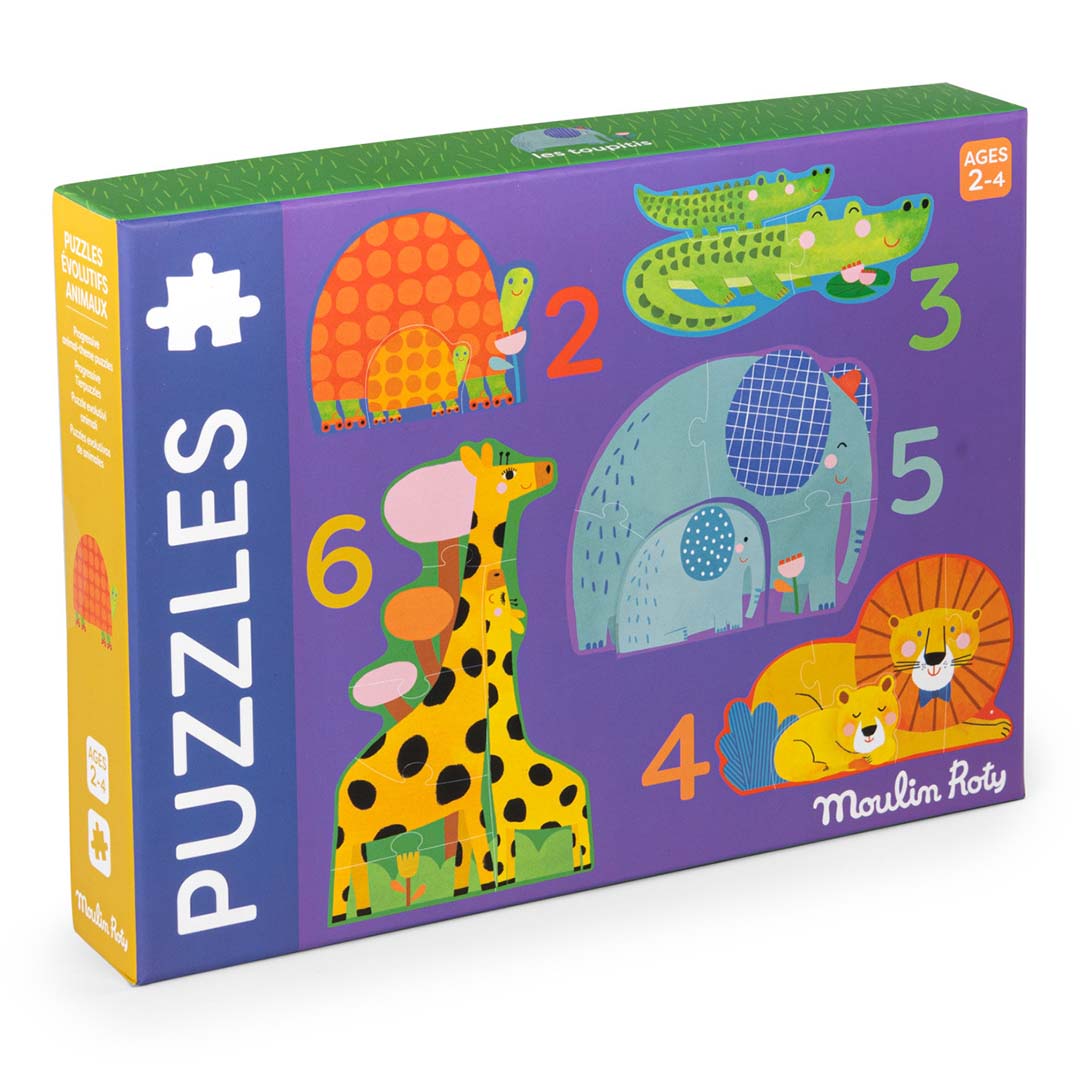 moulin roty puzzel 5 formaten les toupitis - dieren - 2,3,4,5,6 st | 679107 | 1