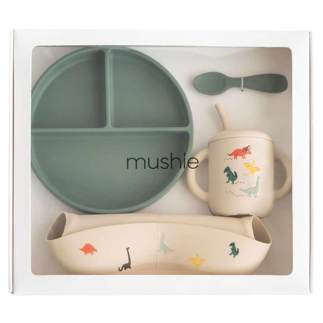 mushie giftbox siliconen servies - dino