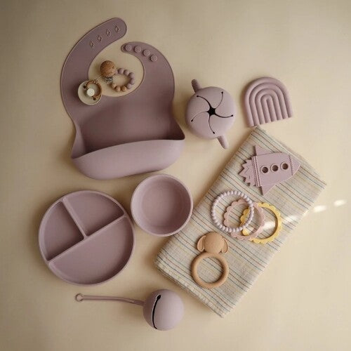 mushie siliconen vakjesbord met zuignap - soft lilac | 70.017.42 | 2