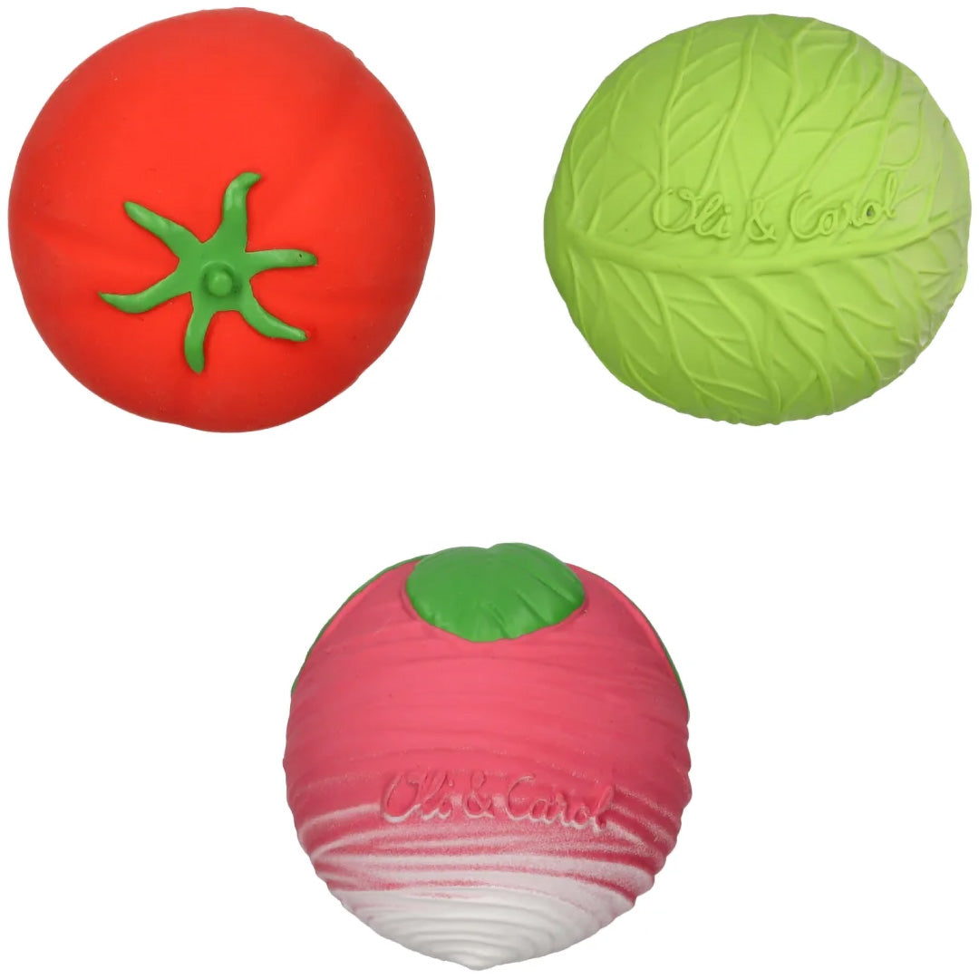 oli & carol sensorische speelballen groentensalade - 3st | L-BABY-BALL-SALAD | 1