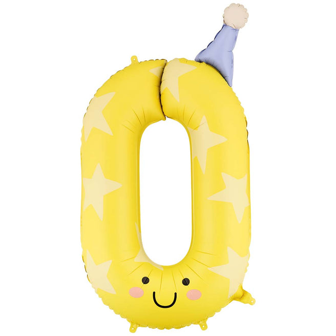partydeco cijferballon 0 - geel - 86 cm | FB411T-0 | 1