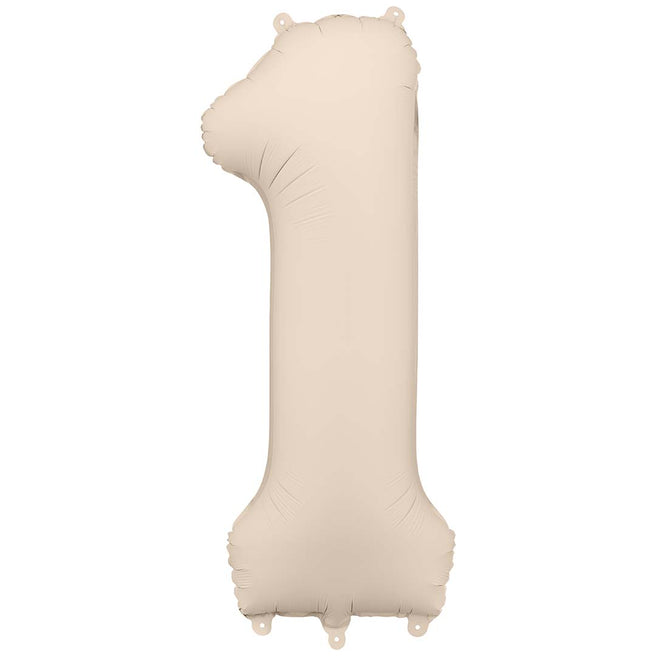 partydeco cijferballon 1 - beige - 86 cm | FB1T-1-013J | 1