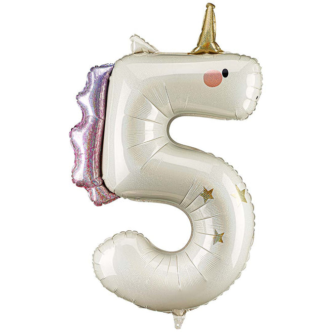 partydeco cijferballon 5 - eenhoorn - 93 cm | FB359-5 | 1