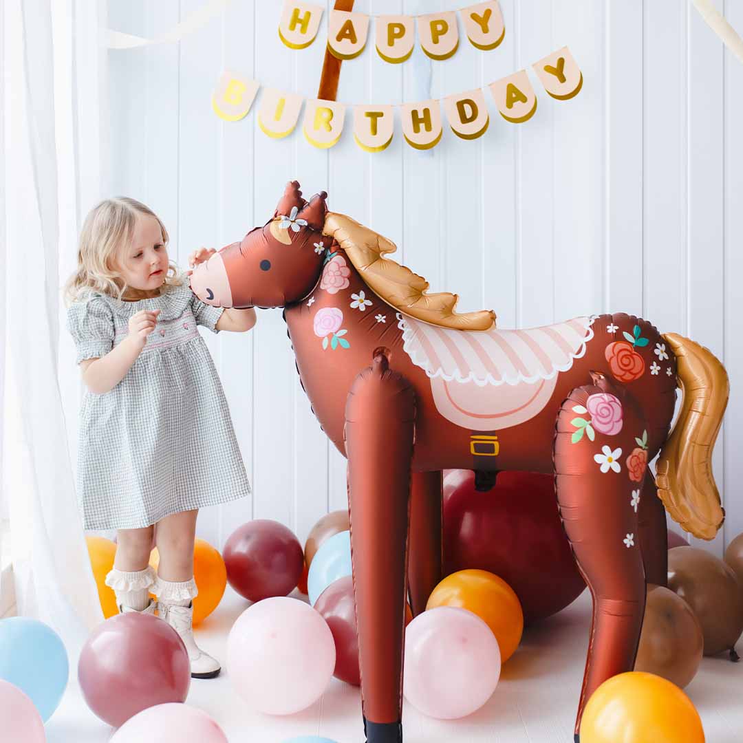 partydeco folieballon paard - bloemen - 126 cm | FB229 | 2