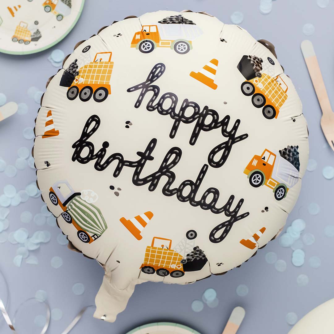 partydeco ronde folieballon bouwvoertuigen - 35 cm | FB213 | 2