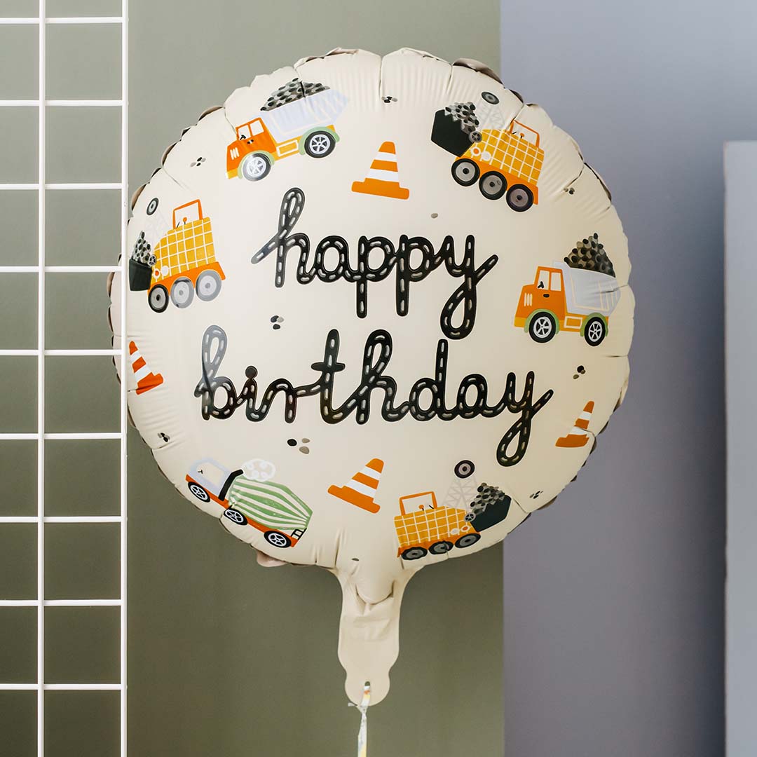 partydeco ronde folieballon bouwvoertuigen - 35 cm | FB213 | 3