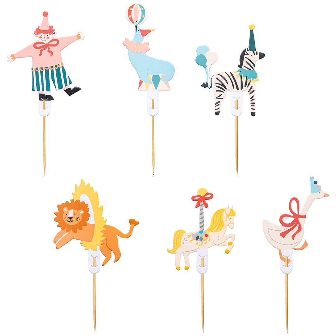 partydeco taartversiering - circus - 6st | KPM39 | 1