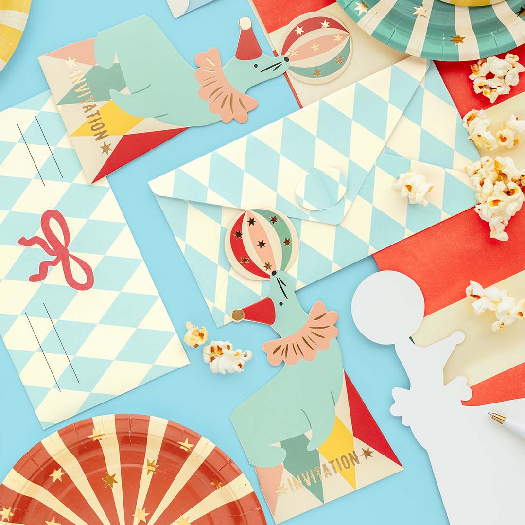 partydeco verjaardagsuitnodigingen - circus - 6st | ZPP8 | 2