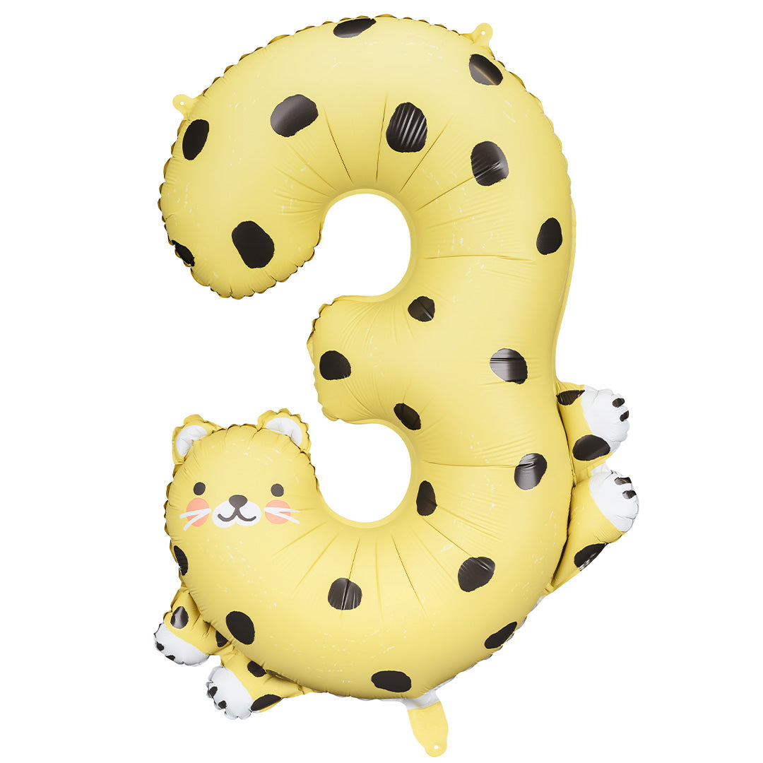 partydeco cijferballon 3 - cheetah - 109 cm | FB163-3 | 