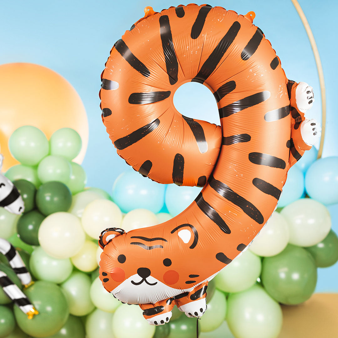 partydeco cijferballon 9 - tijger - 87 cm |  FB163-9 | 3