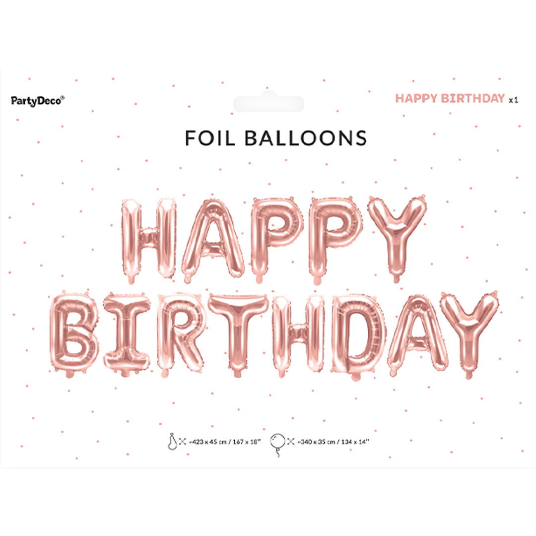 partydeco folieballon happy birthday - rose goud - 340x35 cm | FB6M-019R | 2