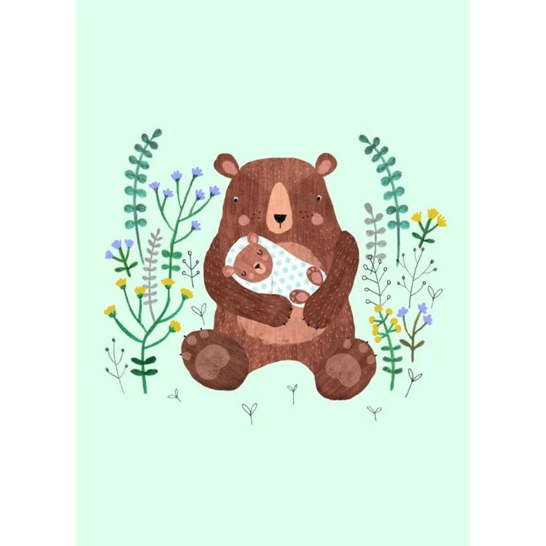 petit monkey ansichtkaart - mother + baby bear  | PC25 | 0