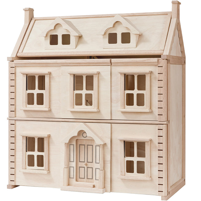 Plan Toys Victoriaans houten poppenhuis, vooraanzicht.