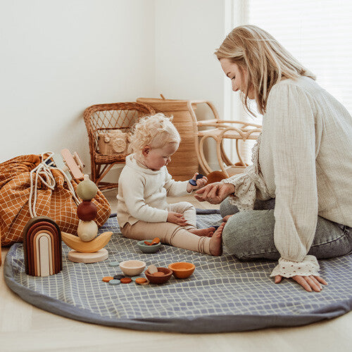 play&go speelkleed en opbergzak organic - grid blue | 4897095301565 | 4