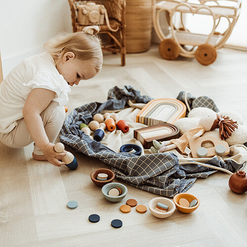 play&go speelkleed en opbergzak organic - grid blue | 4897095301565 | 5