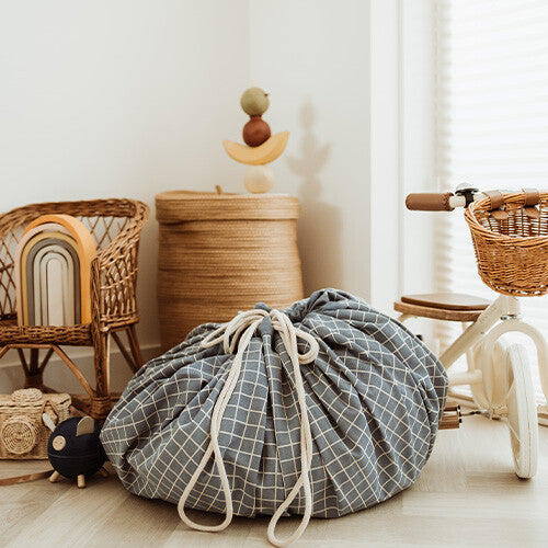 play&go speelkleed en opbergzak organic - grid blue | 4897095301565 | 7