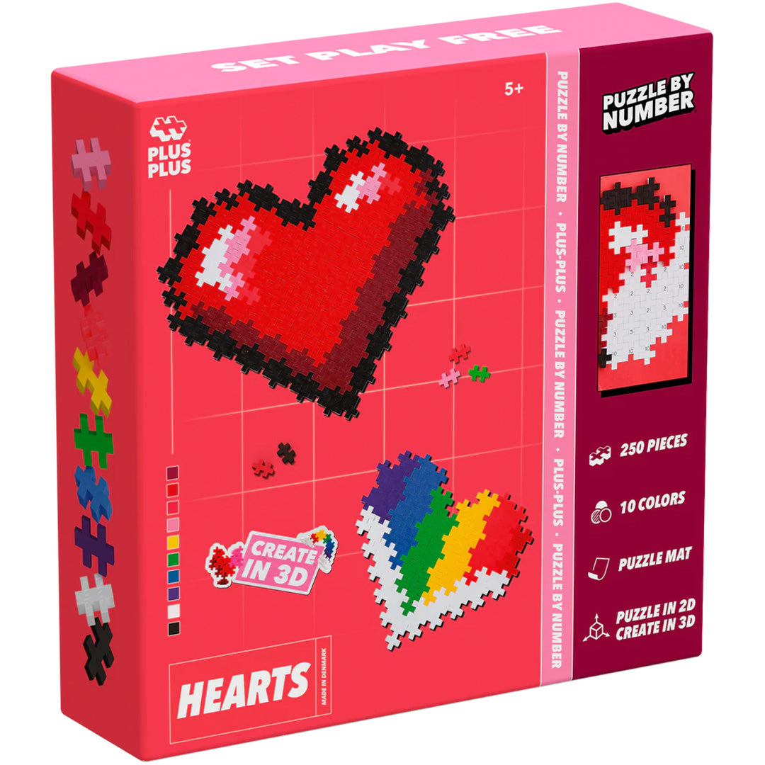 plus-plus bouwstenen puzzle by number - hearts - 250st | PLUS267226 | 