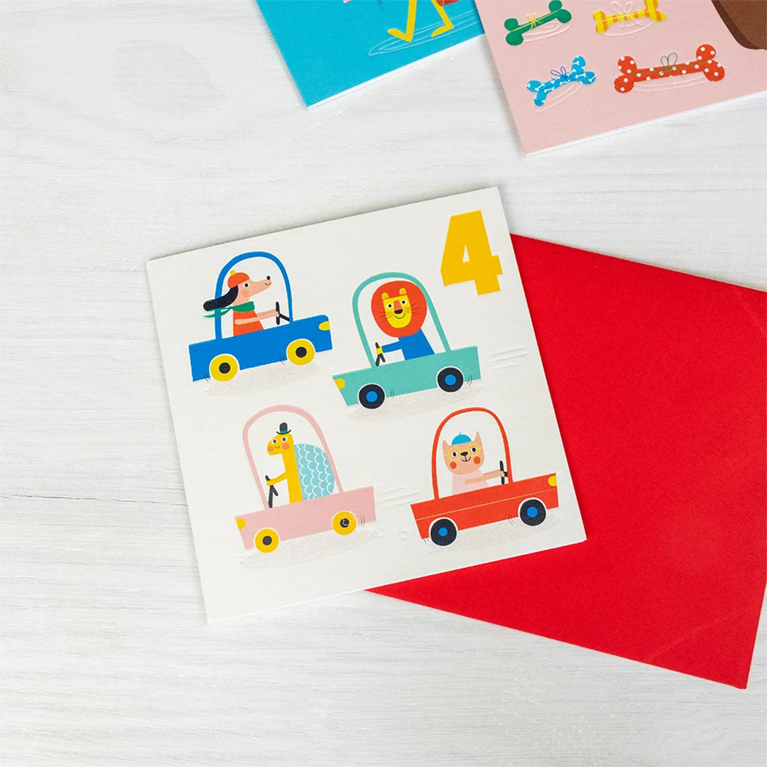rex london verjaardagskaart - driving animals - 4 jaar | REX30195 | 2