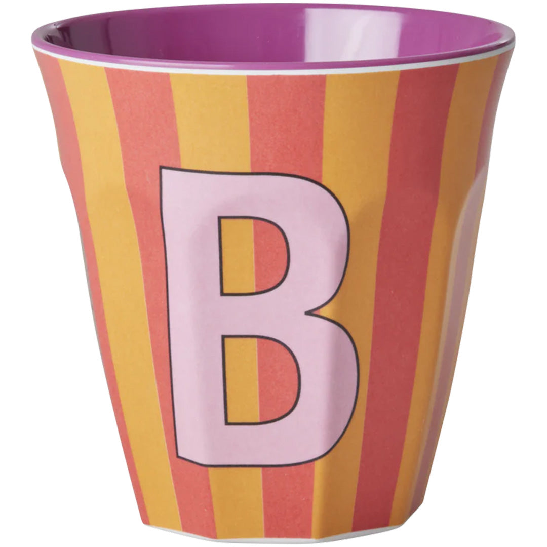 rice alfabetbeker B - streepjes - roze - 250 ml | MELCU-ALPSTRBI | 1