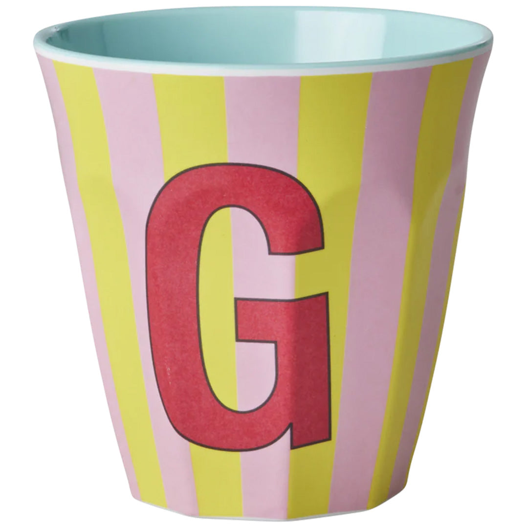 rice alfabetbeker G - streepjes - roze - 250 ml | MELCU-ALPSTRGI | 1