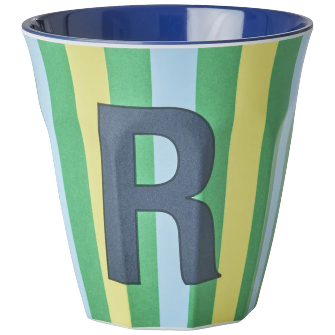 rice alfabetbeker R - streepjes - blauw - 250 ml | MELCU-ALPSTRRB | 1
